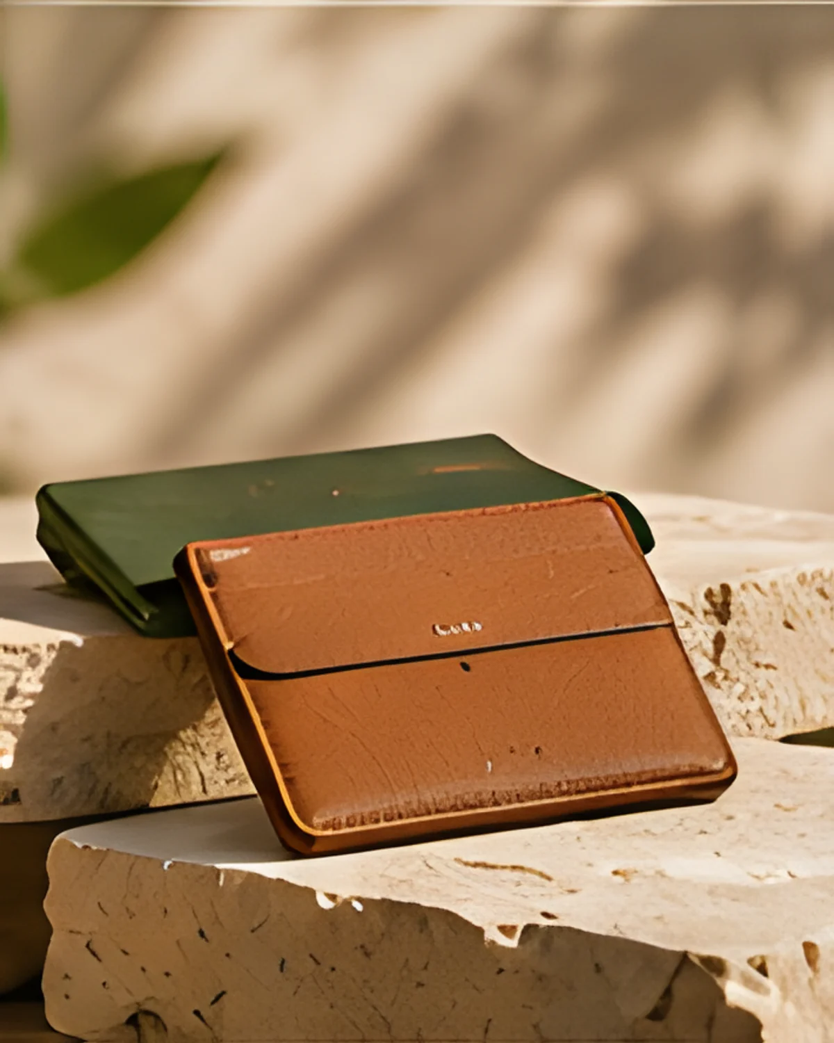 Card Holder in Brown, styled in warm natural light