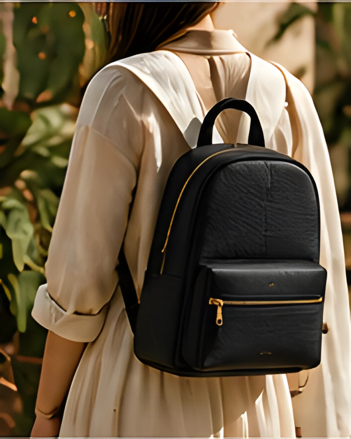 Classic Backpack in Black, styled in warm natural light