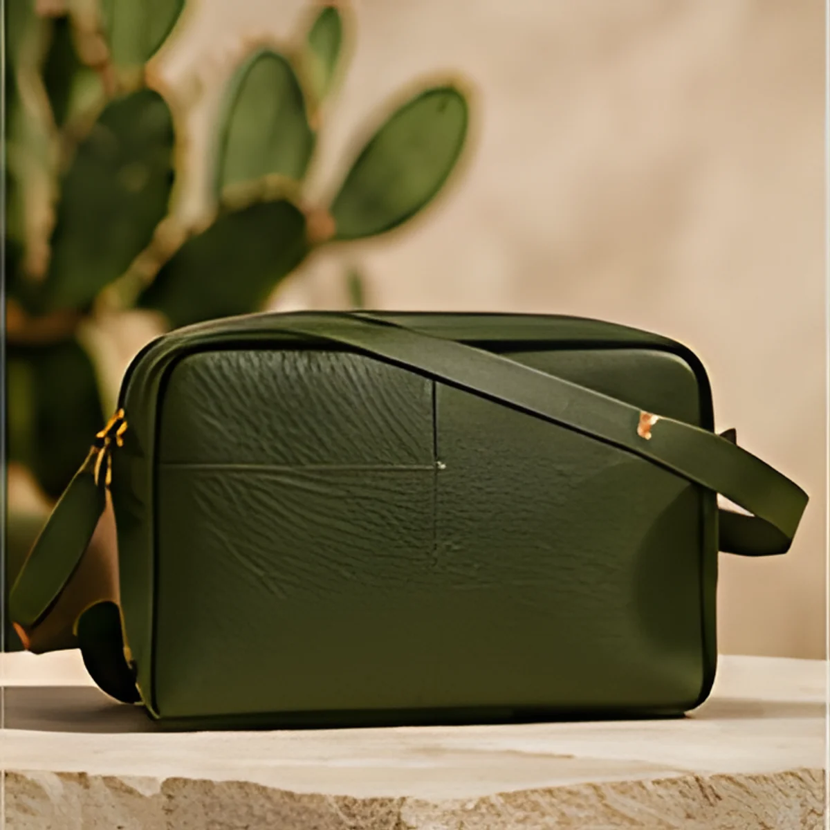 Travel Pouch in Olive Green, front view
